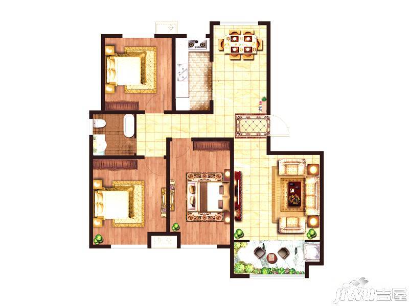 银丰雅园3室2厅1卫113.6㎡户型图