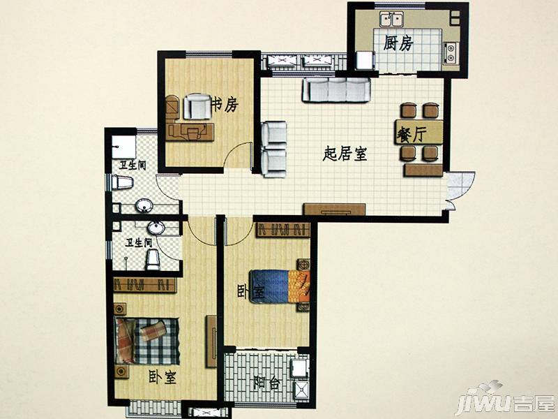 凯润·滨湖花园3室2厅1卫126㎡户型图