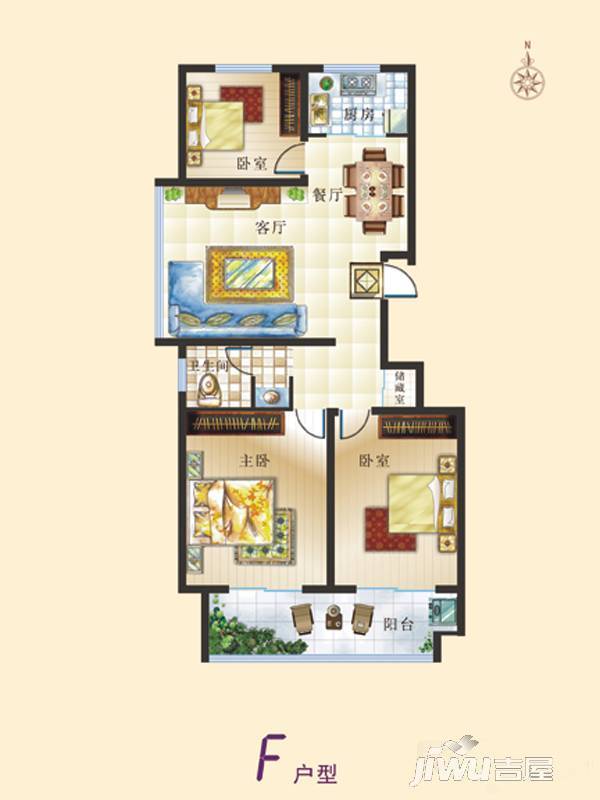 贵和美景华庭3室2厅1卫114.5㎡户型图