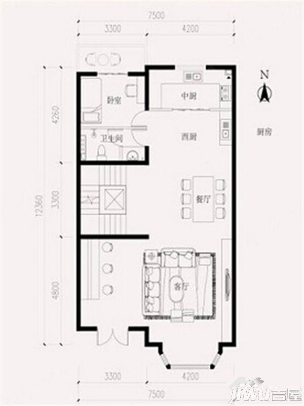 鼎峰英伦花园1室1厅1卫94㎡户型图