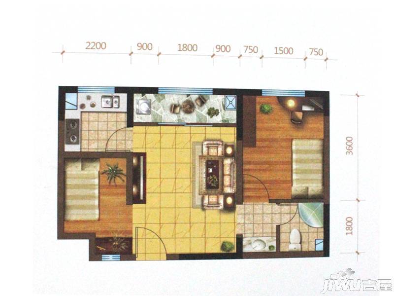 龙凤花园1室1厅1卫51㎡户型图