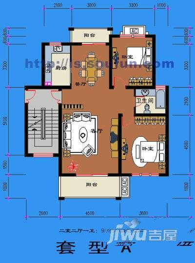 天金公寓3室2厅1卫99.1㎡户型图