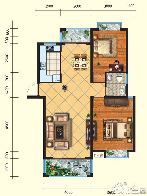 濂溪十里印象2室2厅1卫88.7㎡户型图