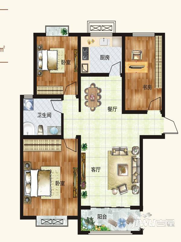 昌建欧洲故事3室2厅1卫124.5㎡户型图