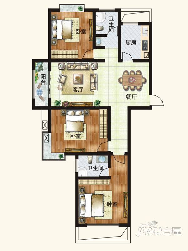 昌建欧洲故事3室2厅1卫124.5㎡户型图