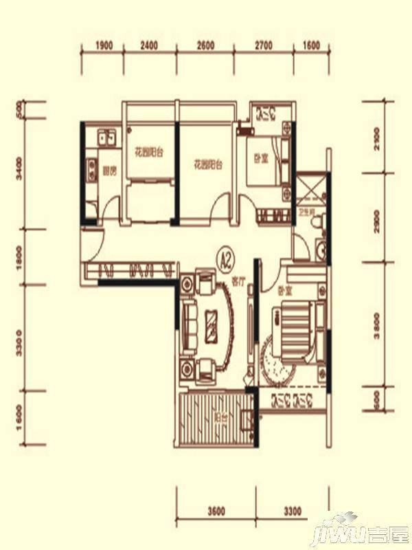 名爵公馆3室2厅2卫124㎡户型图