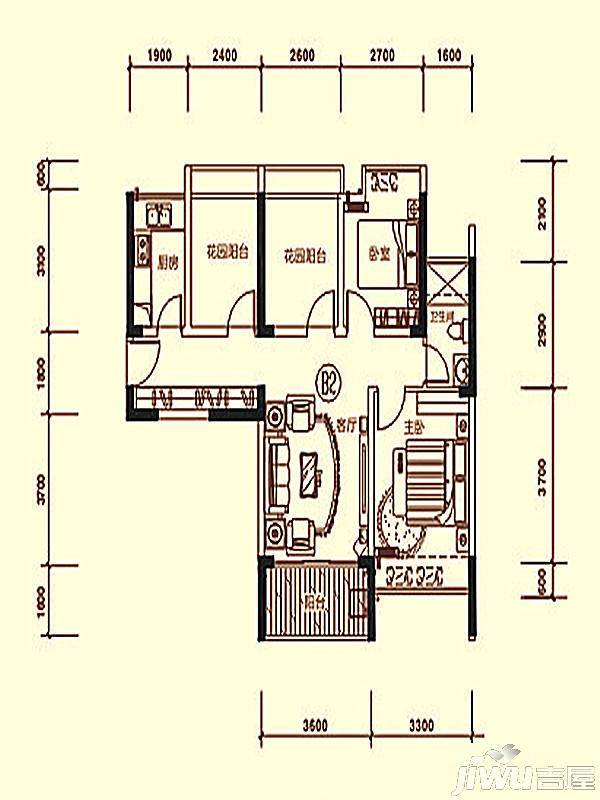 名爵公馆3室2厅2卫124㎡户型图