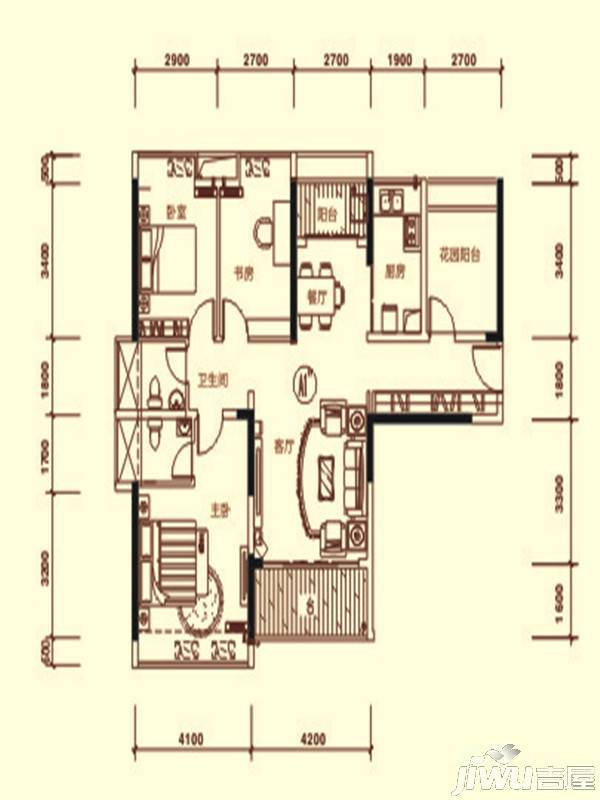 名爵公馆3室2厅2卫124㎡户型图