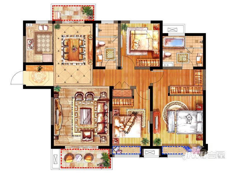 路劲主场琅悦3室2厅2卫141㎡户型图