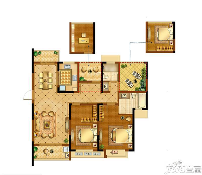 招商依云华苑2室2厅2卫125㎡户型图