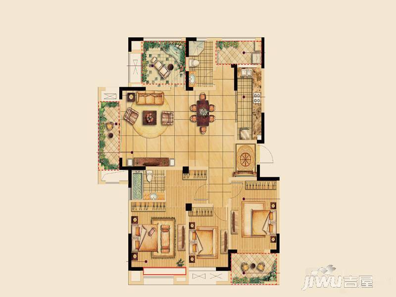 紫元阳光水榭3室2厅2卫138.6㎡户型图