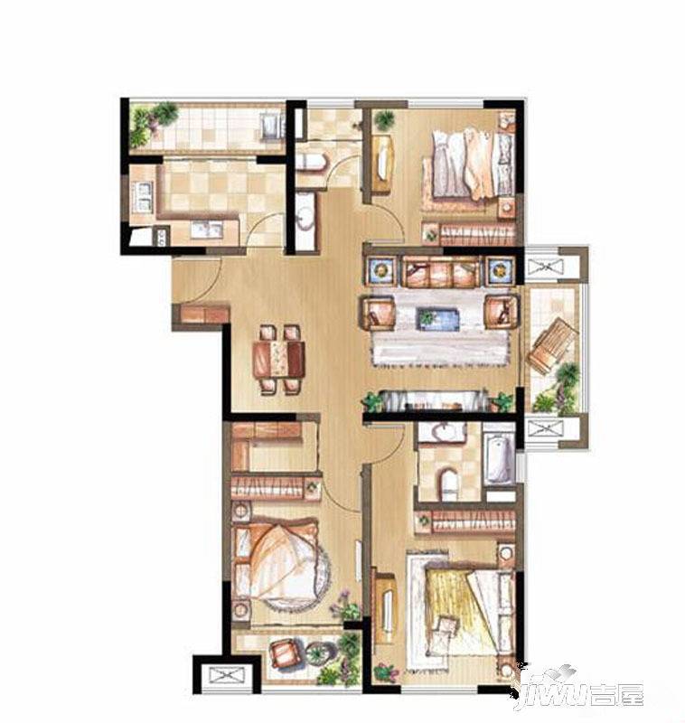 建屋海德公园3室2厅1卫户型图