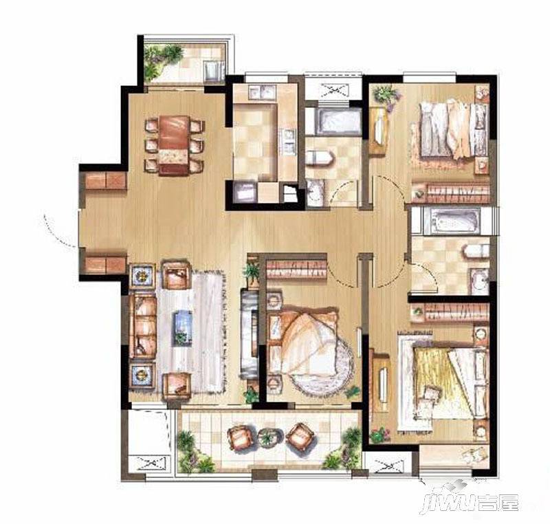 建屋海德公园3室2厅2卫户型图