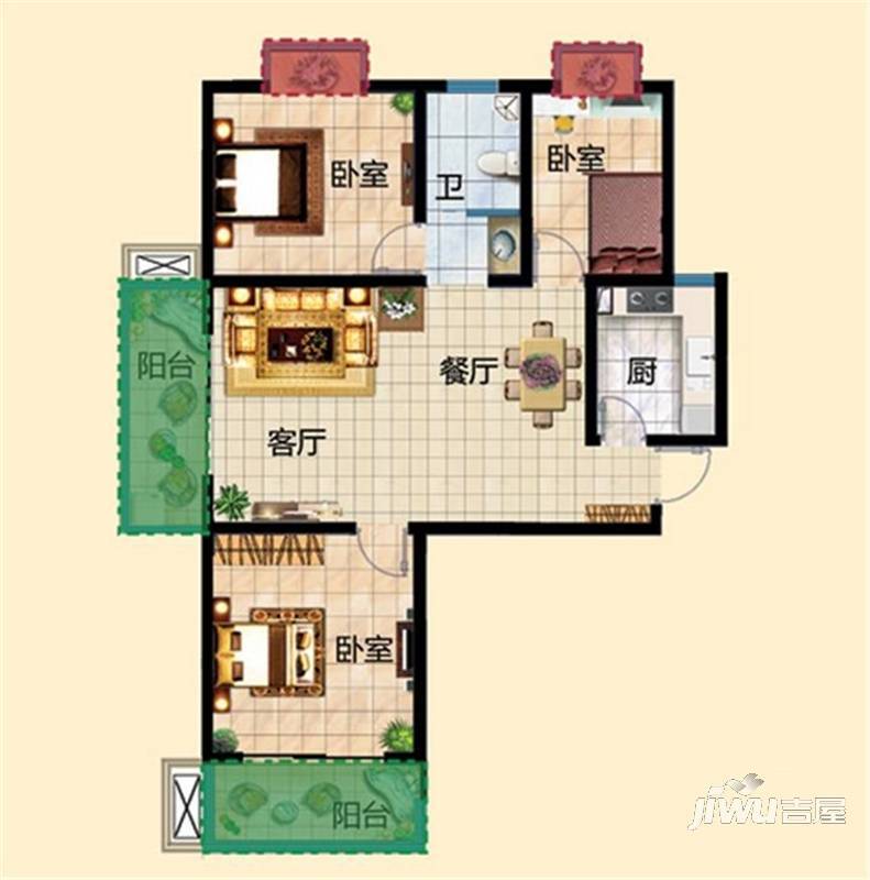 锦成国际花园
                                                            3房2厅1卫
