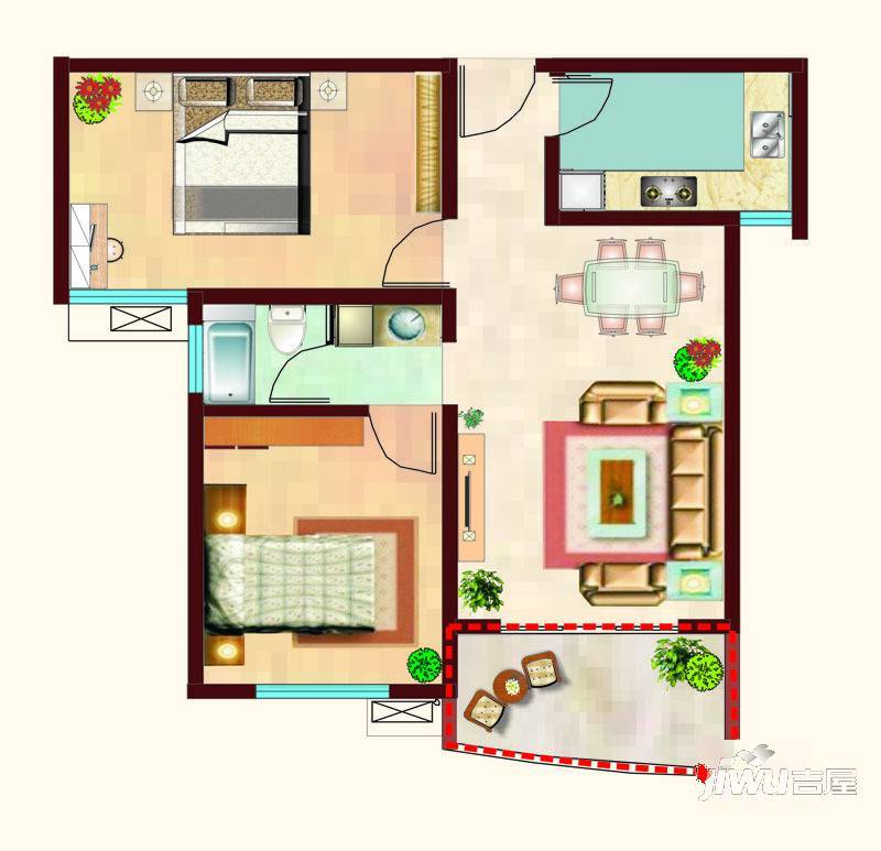 大唐美林湾2室2厅1卫90㎡户型图
