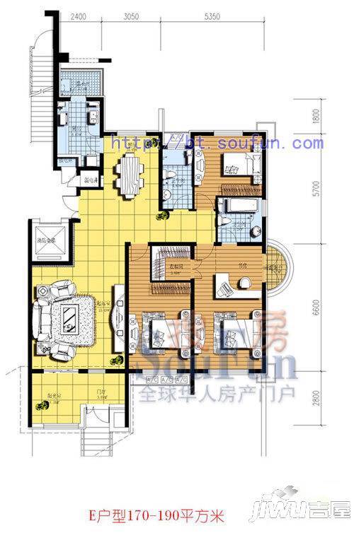 现代城3室2厅2卫170㎡户型图