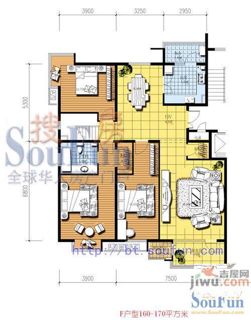 现代城3室2厅2卫160㎡户型图