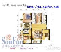 东豪国际城3室2厅2卫150.9㎡户型图