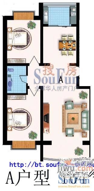 宁鹿水岸2室2厅1卫104㎡户型图