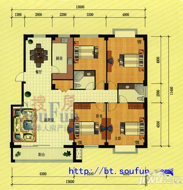 都市豪庭4室2厅2卫185㎡户型图