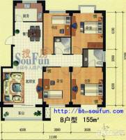 都市豪庭4室2厅2卫155㎡户型图