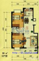 都市豪庭2室2厅1卫98㎡户型图