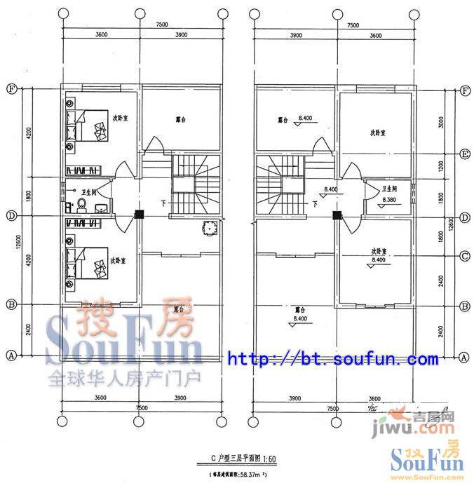 鼎太风华2室1厅1卫58㎡户型图