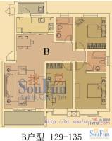 欧鹿生活城3室2厅2卫129㎡户型图