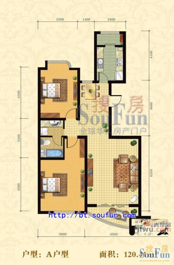 金茂豪庭2室2厅1卫120.4㎡户型图