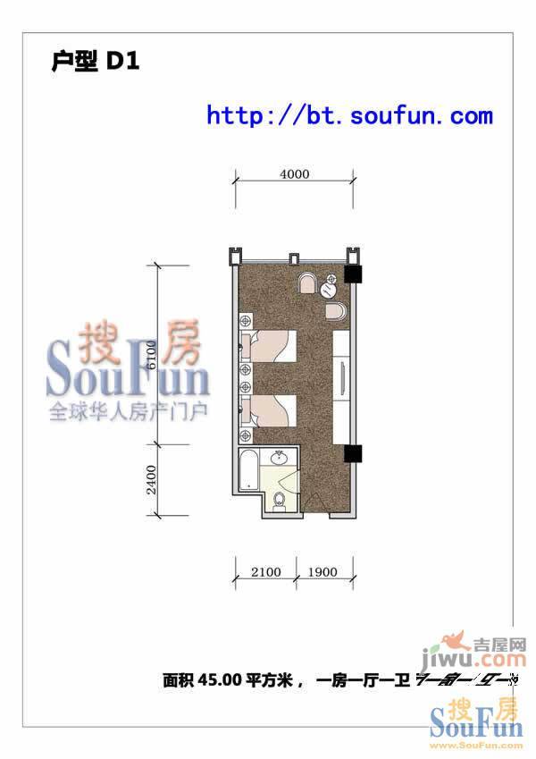 恒隆公馆1室1厅1卫45㎡户型图