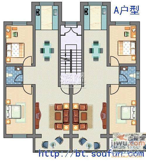 园林住宅楼2室2厅1卫户型图