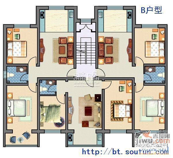 园林住宅楼3室2厅2卫户型图