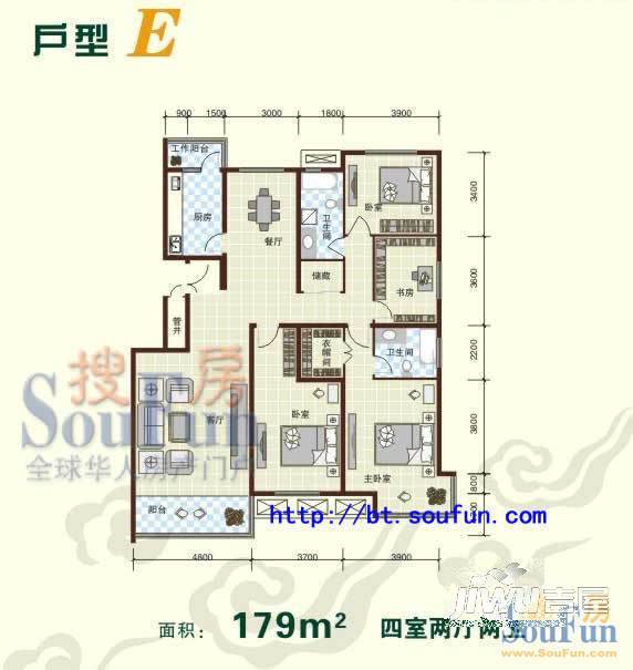 鹿港小镇花园3室2厅2卫138㎡户型图