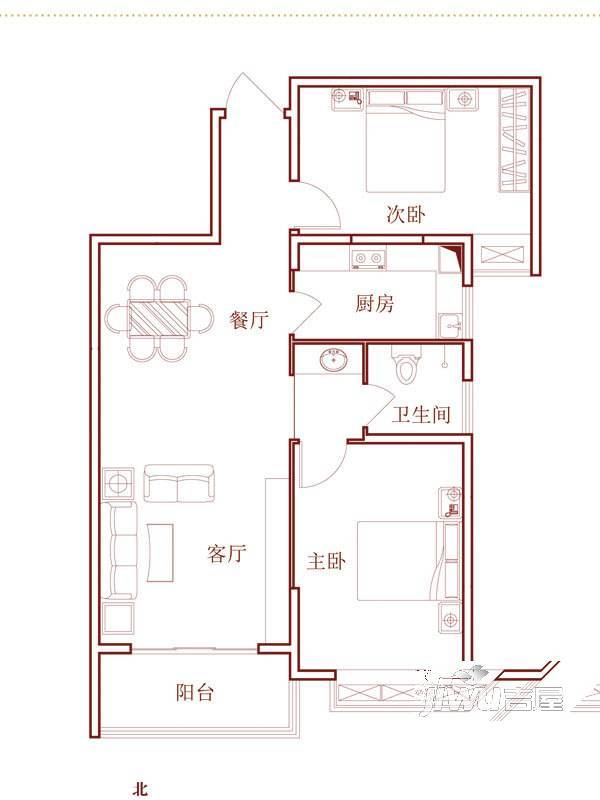 兴龙城2室2厅1卫96㎡户型图