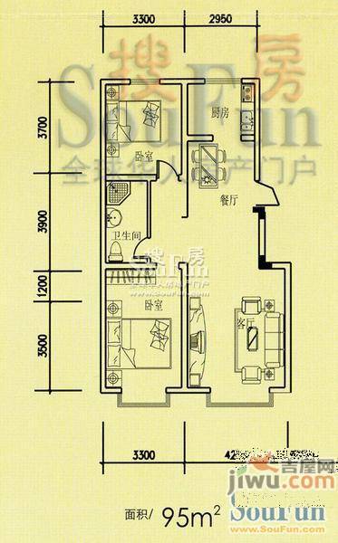 松江壹品2室2厅1卫95㎡户型图