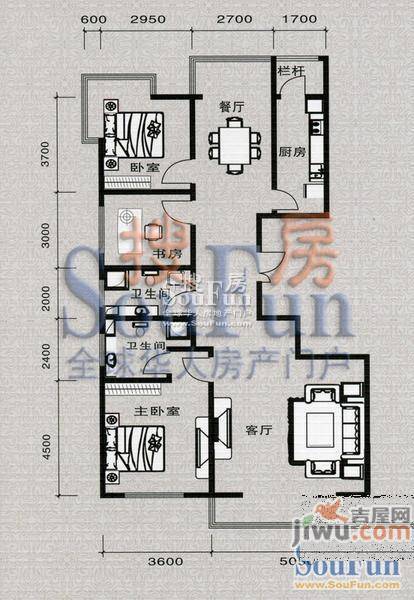 龙湾雅苑3室2厅2卫155.6㎡户型图