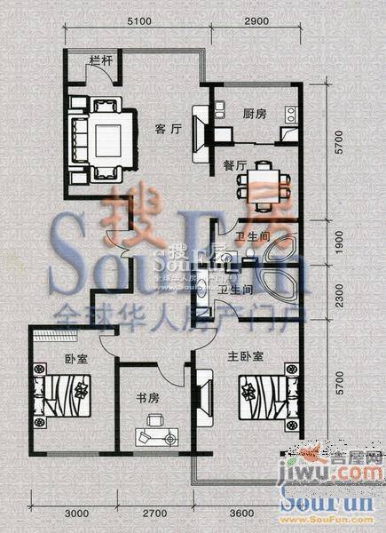 龙湾雅苑3室2厅2卫161.7㎡户型图