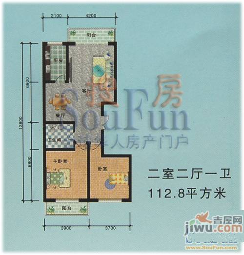 万隆天山小区2室2厅1卫112.8㎡户型图