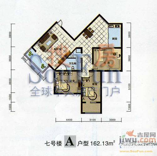 昌茂花园2室2厅1卫114.4㎡户型图