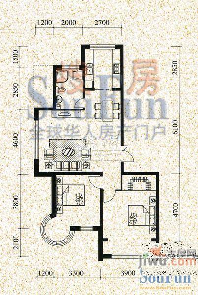 昌茂花园2室2厅1卫114.4㎡户型图