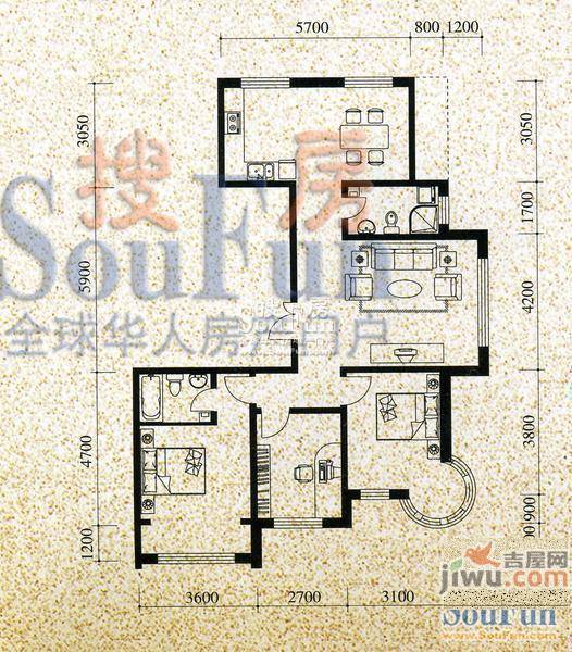 昌茂花园3室2厅2卫134.4㎡户型图