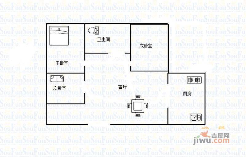 转向机住宅3室1厅1卫户型图