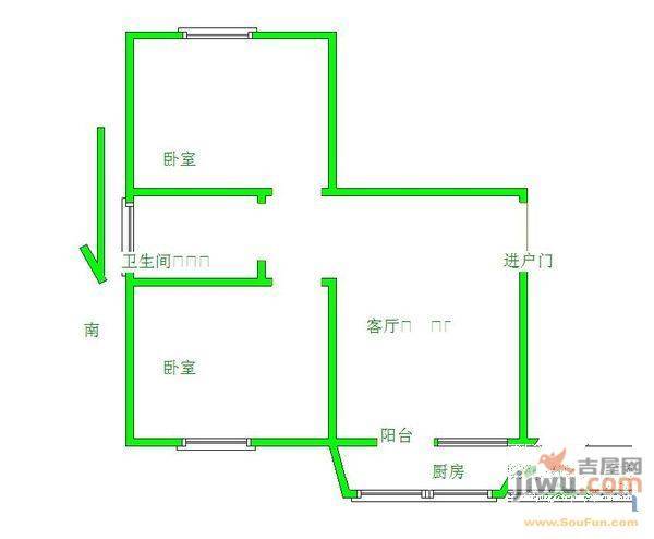 恒东花园2室1厅1卫户型图