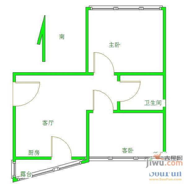 恒东花园2室1厅1卫户型图