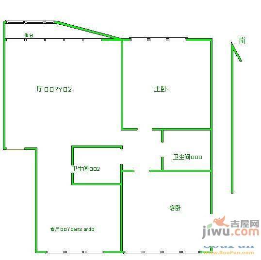 恒东花园2室1厅1卫户型图