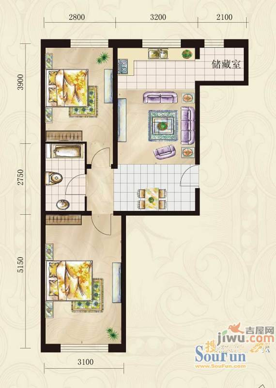 英才小区2室1厅1卫户型图