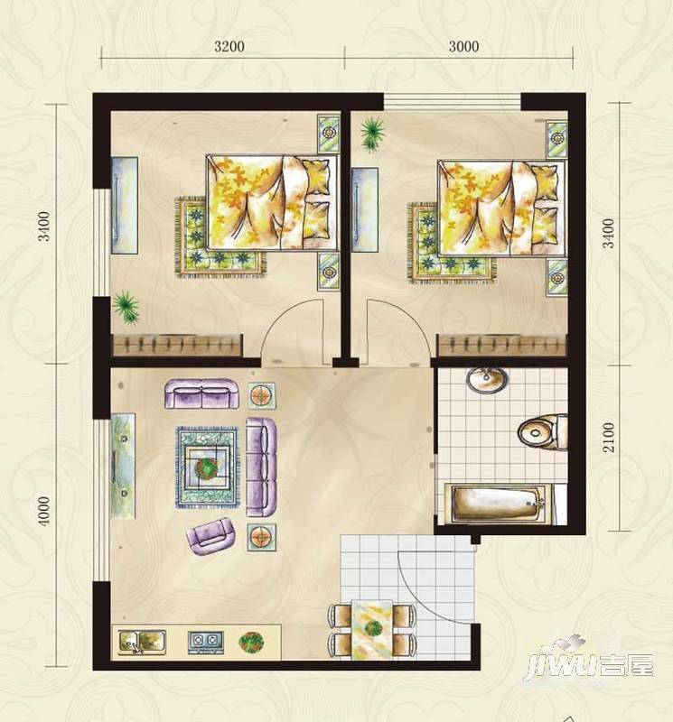 烽火B区2室1厅1卫户型图