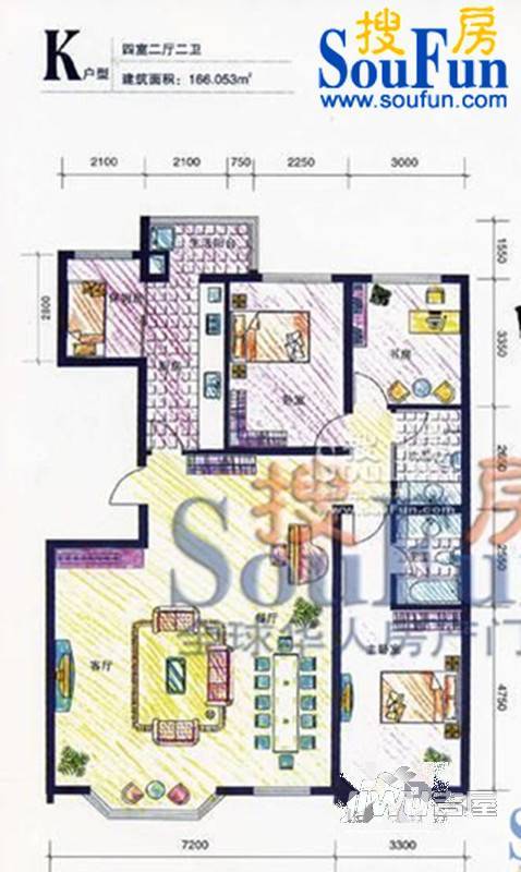 建龙水韵名城4室2厅2卫166㎡户型图