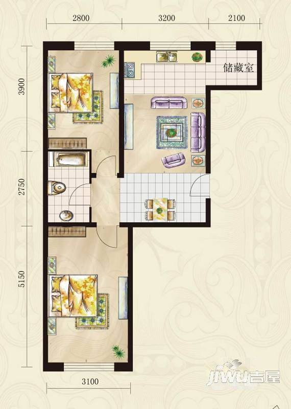 江机住宅楼2室2厅1卫73.8㎡户型图