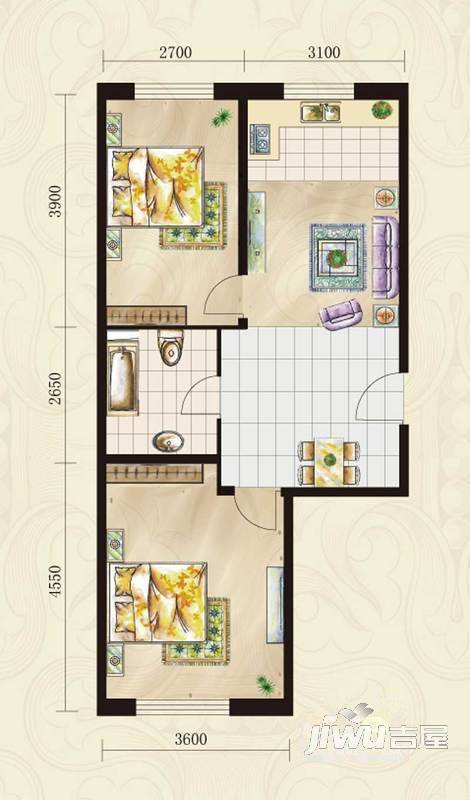 建设者公寓2室1厅1卫户型图